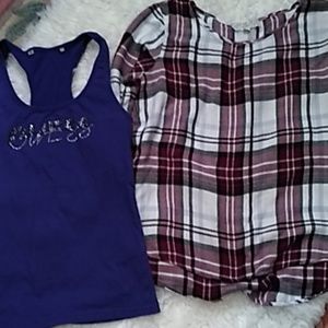 Pink republic fannel/ guess tank top.